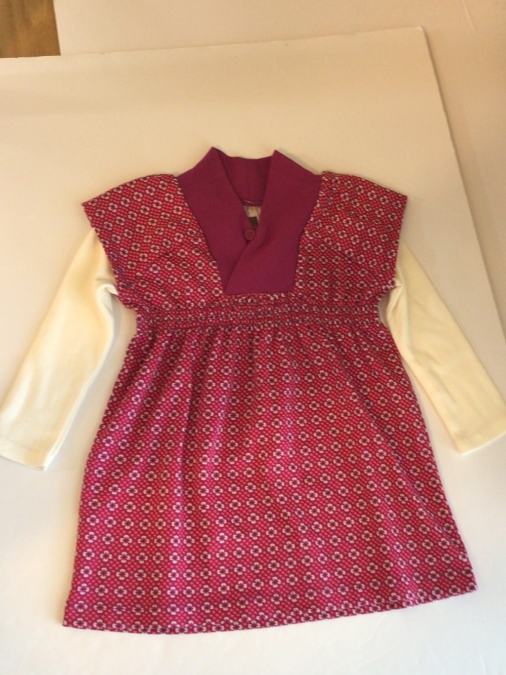 Tea Collection Double Decker Dress 6-9 months pink geometric floral pattern